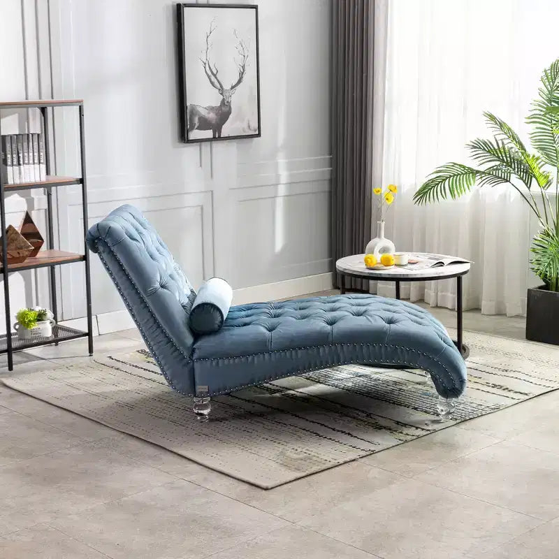 Okak Lussuosa Poltrona Chaise Longue in Velluto Trapuntato con Bottoni e Piedini Trasparenti, Comoda Poltrona Imbottita per Camera da Letto, Soggiorno, Ufficio