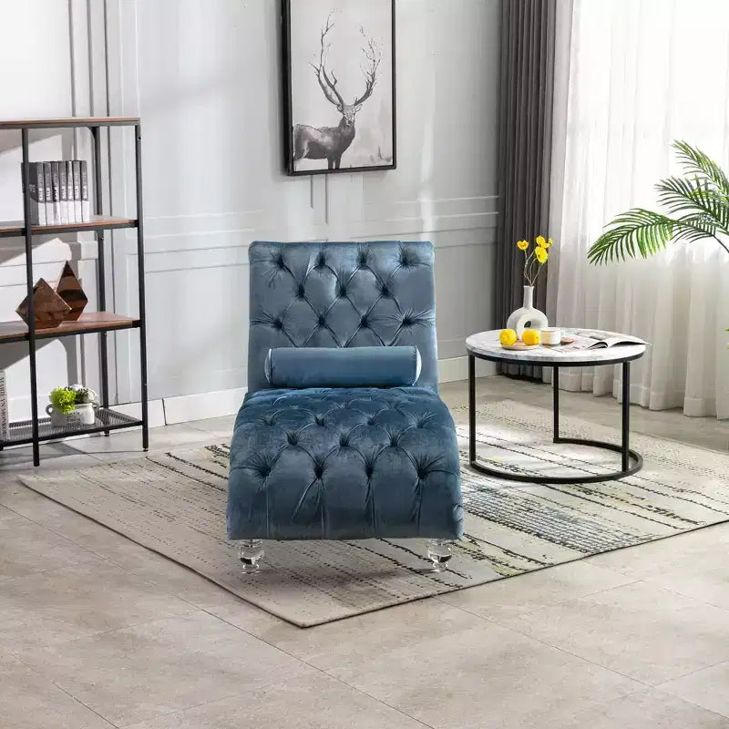 Okak Lussuosa Poltrona Chaise Longue in Velluto Trapuntato con Bottoni e Piedini Trasparenti, Comoda Poltrona Imbottita per Camera da Letto, Soggiorno, Ufficio
