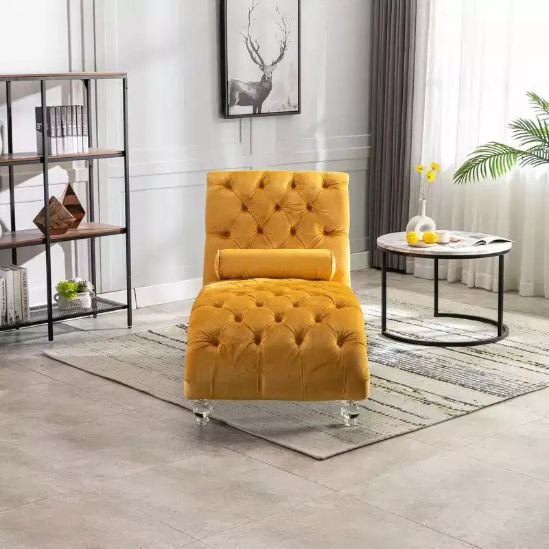 Okak Lussuosa Poltrona Chaise Longue in Velluto Trapuntato con Bottoni e Piedini Trasparenti, Comoda Poltrona Imbottita per Camera da Letto, Soggiorno, Ufficio