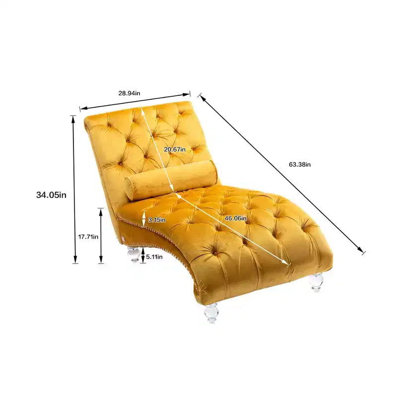 Okak Lussuosa Poltrona Chaise Longue in Velluto Trapuntato con Bottoni e Piedini Trasparenti, Comoda Poltrona Imbottita per Camera da Letto, Soggiorno, Ufficio