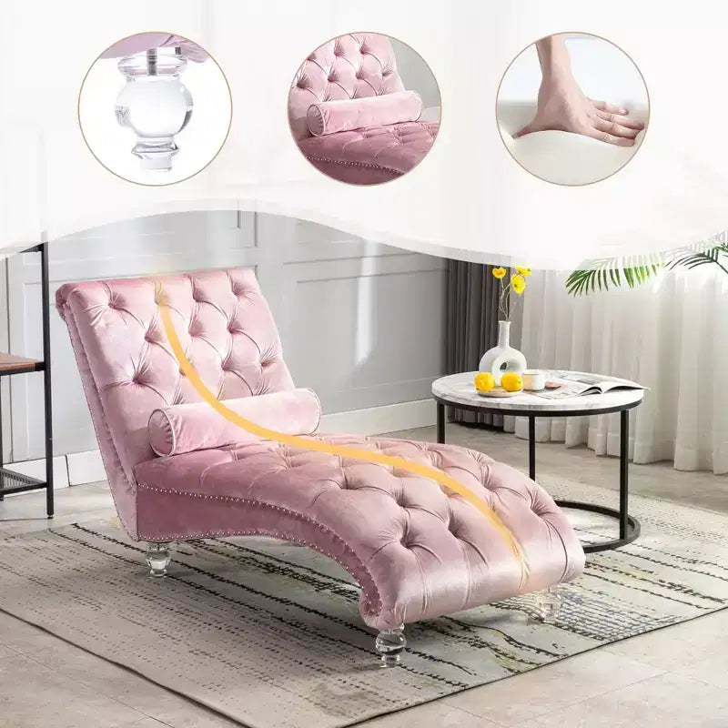 Okak Lussuosa Poltrona Chaise Longue in Velluto Trapuntato con Bottoni e Piedini Trasparenti, Comoda Poltrona Imbottita per Camera da Letto, Soggiorno, Ufficio