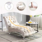 Okak Lussuosa Poltrona Chaise Longue in Velluto Trapuntato con Bottoni e Piedini Trasparenti, Comoda Poltrona Imbottita per Camera da Letto, Soggiorno, Ufficio