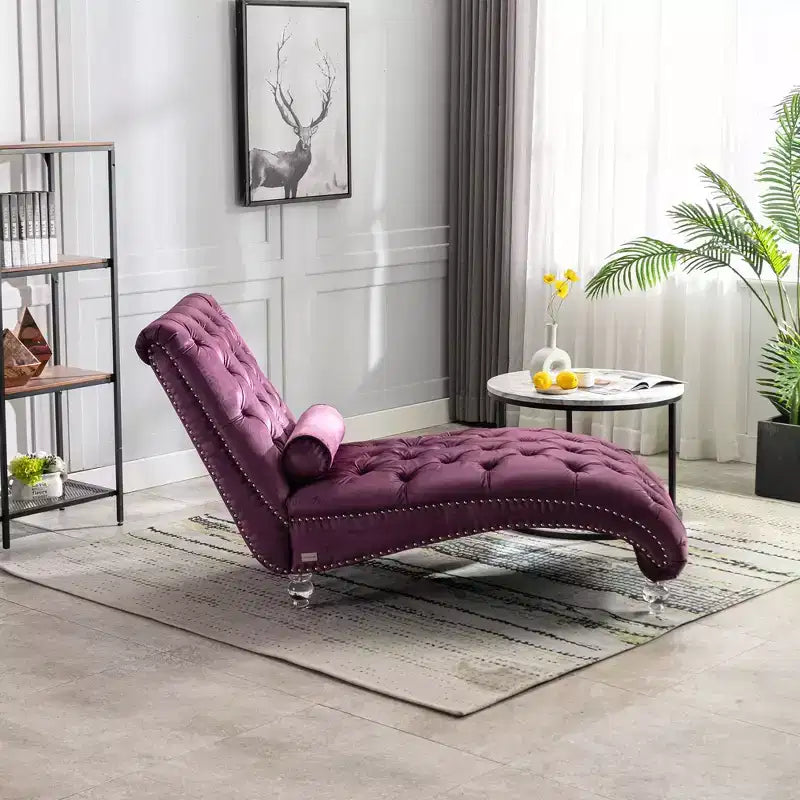 Okak Lussuosa Poltrona Chaise Longue in Velluto Trapuntato con Bottoni e Piedini Trasparenti, Comoda Poltrona Imbottita per Camera da Letto, Soggiorno, Ufficio