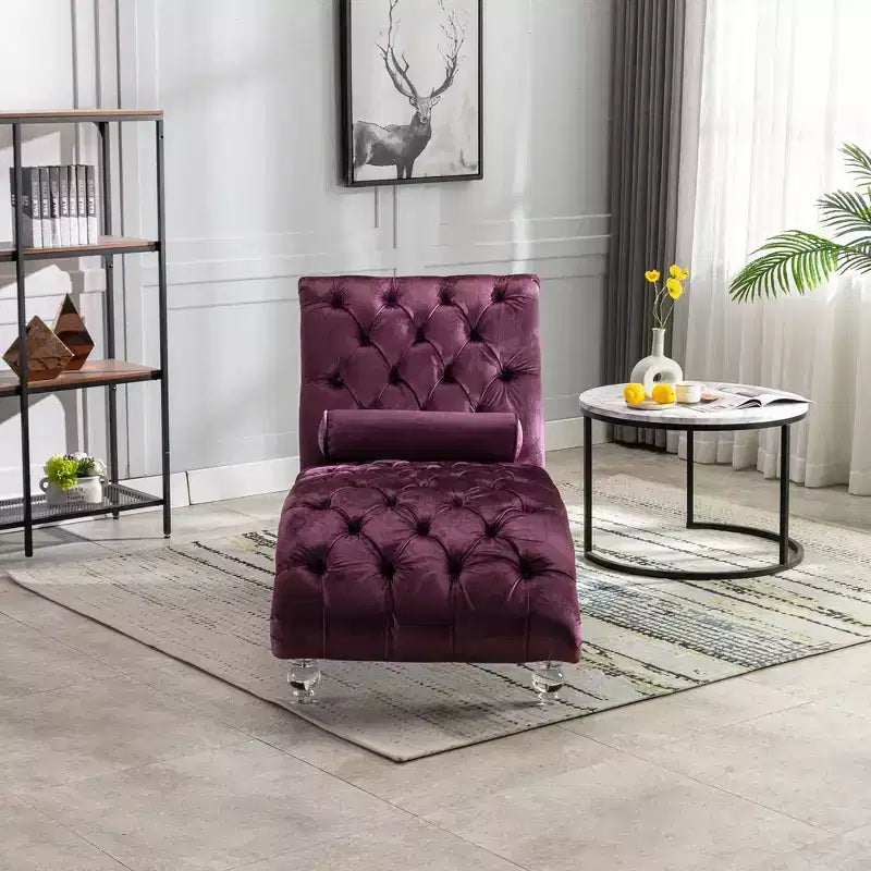 Okak Lussuosa Poltrona Chaise Longue in Velluto Trapuntato con Bottoni e Piedini Trasparenti, Comoda Poltrona Imbottita per Camera da Letto, Soggiorno, Ufficio
