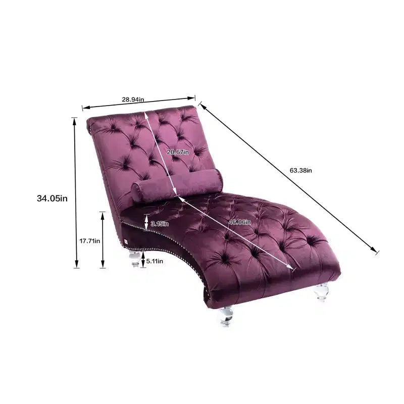 Okak Lussuosa Poltrona Chaise Longue in Velluto Trapuntato con Bottoni e Piedini Trasparenti, Comoda Poltrona Imbottita per Camera da Letto, Soggiorno, Ufficio