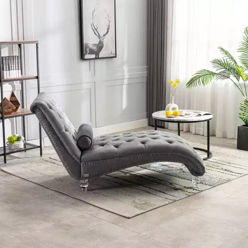 Okak Lussuosa Poltrona Chaise Longue in Velluto Trapuntato con Bottoni e Piedini Trasparenti, Comoda Poltrona Imbottita per Camera da Letto, Soggiorno, Ufficio