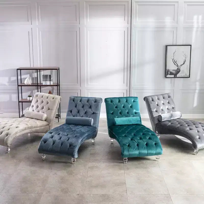 Okak Lussuosa Poltrona Chaise Longue in Velluto Trapuntato con Bottoni e Piedini Trasparenti, Comoda Poltrona Imbottita per Camera da Letto, Soggiorno, Ufficio