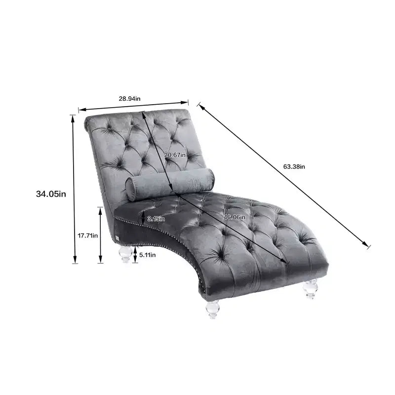 Okak Lussuosa Poltrona Chaise Longue in Velluto Trapuntato con Bottoni e Piedini Trasparenti, Comoda Poltrona Imbottita per Camera da Letto, Soggiorno, Ufficio
