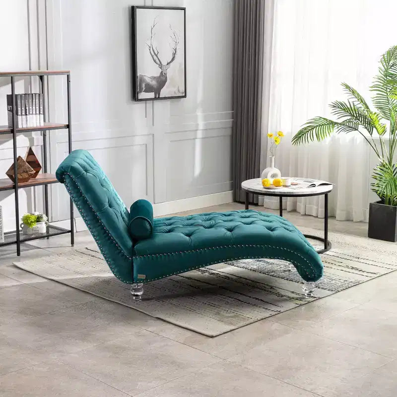 Okak Lussuosa Poltrona Chaise Longue in Velluto Trapuntato con Bottoni e Piedini Trasparenti, Comoda Poltrona Imbottita per Camera da Letto, Soggiorno, Ufficio