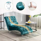 Okak Lussuosa Poltrona Chaise Longue in Velluto Trapuntato con Bottoni e Piedini Trasparenti, Comoda Poltrona Imbottita per Camera da Letto, Soggiorno, Ufficio