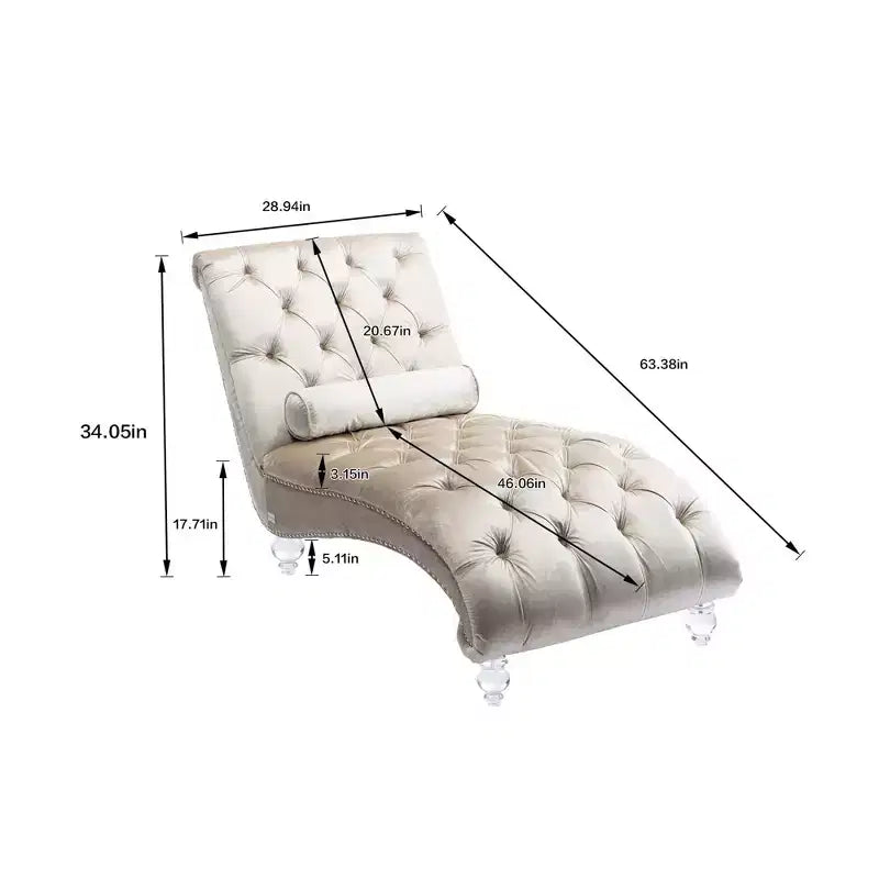 Okak Lussuosa Poltrona Chaise Longue in Velluto Trapuntato con Bottoni e Piedini Trasparenti, Comoda Poltrona Imbottita per Camera da Letto, Soggiorno, Ufficio