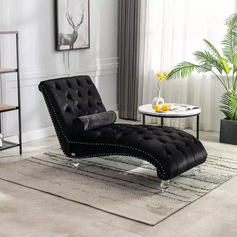 Okak Lussuosa Poltrona Chaise Longue in Velluto Trapuntato con Bottoni e Piedini Trasparenti, Comoda Poltrona Imbottita per Camera da Letto, Soggiorno, Ufficio
