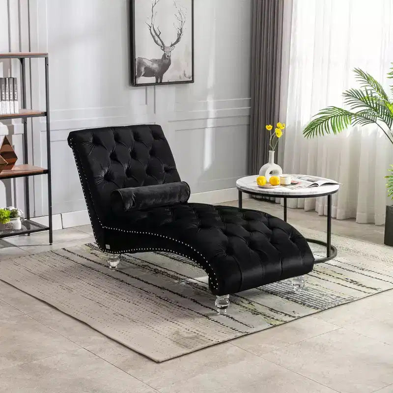 Okak Lussuosa Poltrona Chaise Longue in Velluto Trapuntato con Bottoni e Piedini Trasparenti, Comoda Poltrona Imbottita per Camera da Letto, Soggiorno, Ufficio