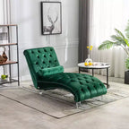 Okak Lussuosa Poltrona Chaise Longue in Velluto Trapuntato con Bottoni e Piedini Trasparenti, Comoda Poltrona Imbottita per Camera da Letto, Soggiorno, Ufficio
