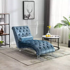 Okak Lussuosa Poltrona Chaise Longue in Velluto Trapuntato con Bottoni e Piedini Trasparenti, Comoda Poltrona Imbottita per Camera da Letto, Soggiorno, Ufficio