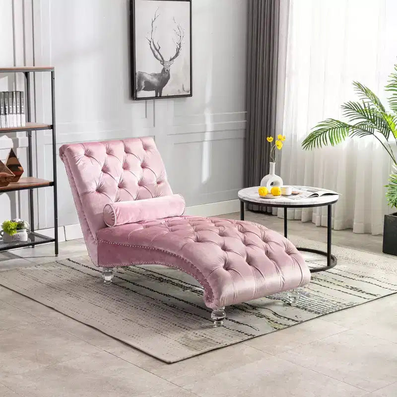 Okak Lussuosa Poltrona Chaise Longue in Velluto Trapuntato con Bottoni e Piedini Trasparenti, Comoda Poltrona Imbottita per Camera da Letto, Soggiorno, Ufficio