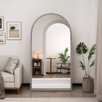 Specchio intero in metallo retrò Okak 65*35 pollici con supporto, elegante specchio ad arco, specchio da terra per soggiorno, camera da letto