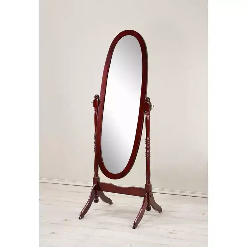 Miroir sur pied vintage Okak, miroir pleine longueur de forme ovale avec support en bois, miroir de sol pour salon, dressing