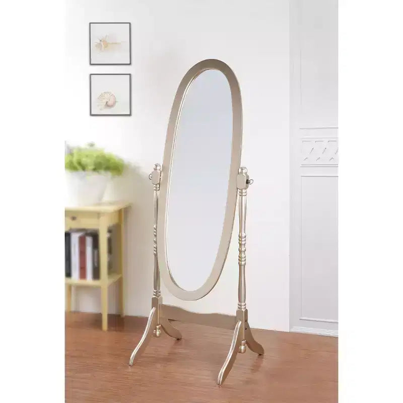 Miroir sur pied vintage Okak, miroir pleine longueur de forme ovale avec support en bois, miroir de sol pour salon, dressing