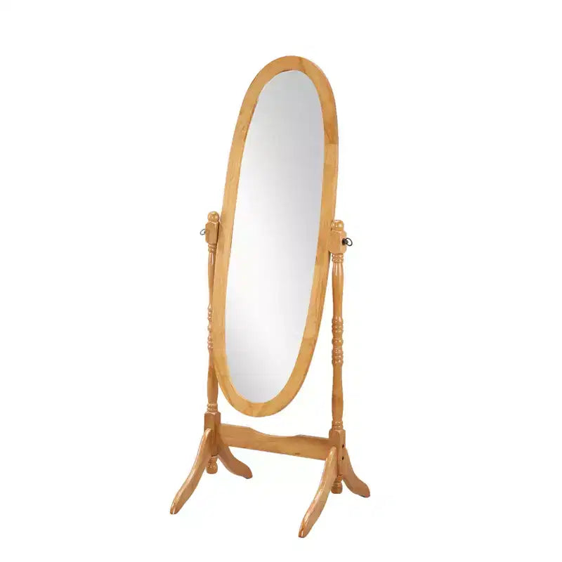 Miroir sur pied vintage Okak, miroir pleine longueur de forme ovale avec support en bois, miroir de sol pour salon, dressing
