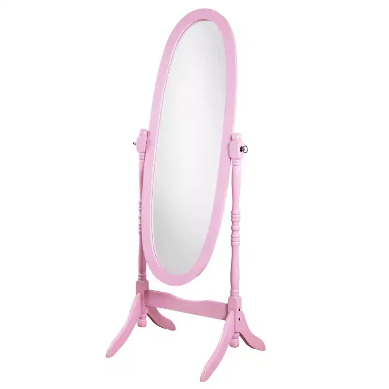 Miroir sur pied vintage Okak, miroir pleine longueur de forme ovale avec support en bois, miroir de sol pour salon, dressing
