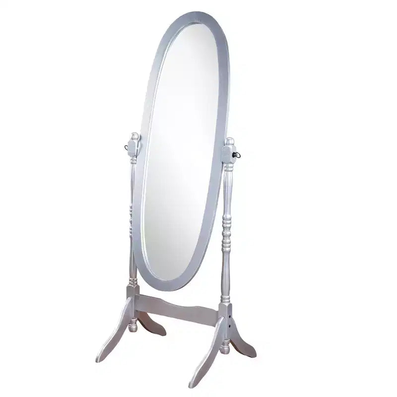Miroir sur pied vintage Okak, miroir pleine longueur de forme ovale avec support en bois, miroir de sol pour salon, dressing