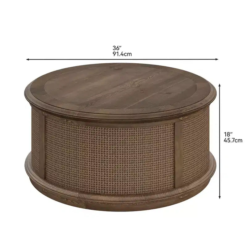 Tavolino da caffè/comodino/tavolino rotondo in rattan con coperchio sollevabile e spazio contenitore per soggiorno