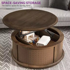 Tavolino da caffè/comodino/tavolino rotondo in rattan con coperchio sollevabile e spazio contenitore per soggiorno
