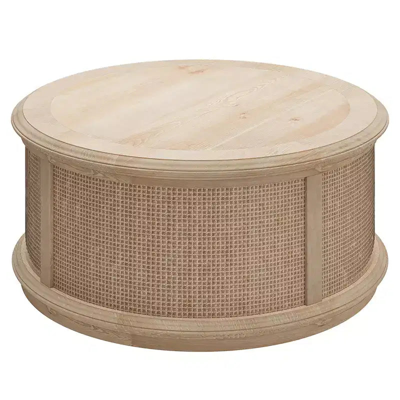Round Rattan Drum Lift Top Coffee Table End Table Side Table for Living Room Storage Space