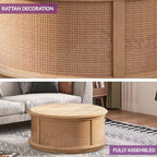Tavolino da caffè/comodino/tavolino rotondo in rattan con coperchio sollevabile e spazio contenitore per soggiorno