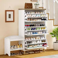3 Flip Drawers Shoe Rack Bench Wood Storage Standing Cabinet Organizer Entryway