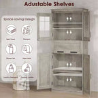 Coolmee Mobile Alto da Bagno da 170 cm con 4 Ante e Cassetto a Scomparsa in Vetro, Mobile Contenitore con Ripiani Regolabili, Organizzatore Autoportante per la Casa
