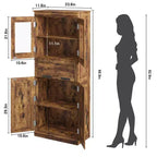 Coolmee Mobile Alto da Bagno da 170 cm con 4 Ante e Cassetto a Scomparsa in Vetro, Mobile Contenitore con Ripiani Regolabili, Organizzatore Autoportante per la Casa