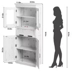 Coolmee Mobile Alto da Bagno da 170 cm con 4 Ante e Cassetto a Scomparsa in Vetro, Mobile Contenitore con Ripiani Regolabili, Organizzatore Autoportante per la Casa
