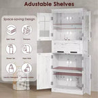 Coolmee Mobile Alto da Bagno da 170 cm con 4 Ante e Cassetto a Scomparsa in Vetro, Mobile Contenitore con Ripiani Regolabili, Organizzatore Autoportante per la Casa
