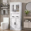 Coolmee 67 inch Tall Bathroom Cabinet with 4 Doors & Flip Glass Drawer, Storage Cabinet with Adjustable Shelves, Freestanding Organizer for Home