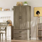 Coolmee Mobile dispensa da cucina con ante scorrevoli alla rustica, cassetto e 2 ripiani regolabili, Credenza alta indipendente con porta microonde