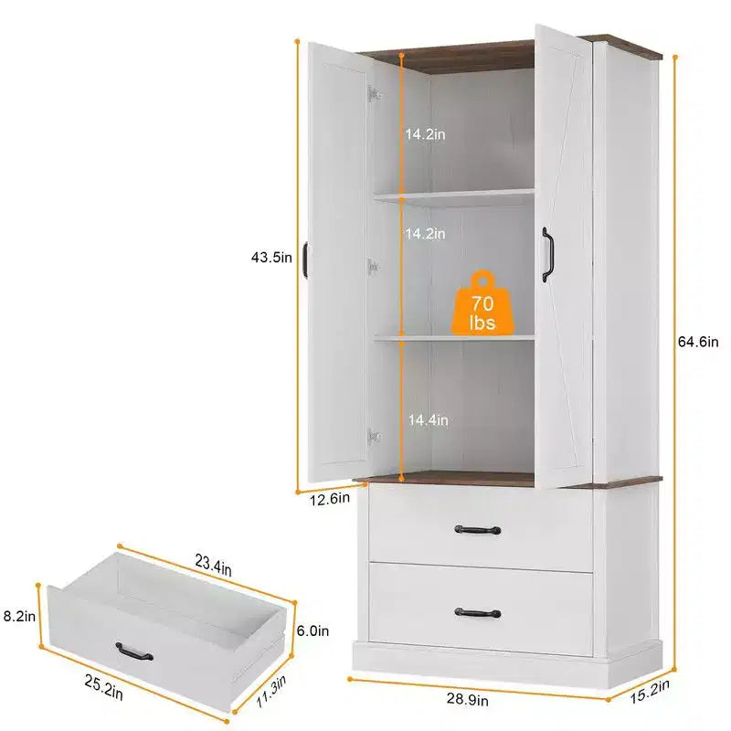 Coolmee Mobile dispensa da cucina con ante scorrevoli alla rustica, cassetto e 2 ripiani regolabili, Credenza alta indipendente con porta microonde