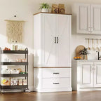 Coolmee Mobile dispensa da cucina con ante scorrevoli alla rustica, cassetto e 2 ripiani regolabili, Credenza alta indipendente con porta microonde