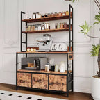 Carrello da Cucina Rustico Industriale con Ripiani in Legno e Cassetti Contenitori, Organizer Multifunzione per Elettrodomestici per Piccoli Spazi