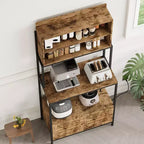 Carrello da Cucina Rustico Industriale con Ripiani in Legno e Armadietto Contenitore, Organizer Multifunzionale per Elettrodomestici per Piccoli Spazi