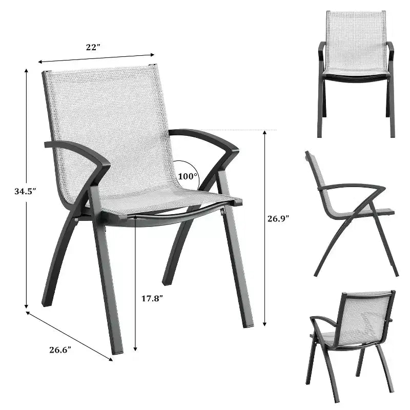 Sedie da pranzo per patio in alluminio, confezione da 4, con rete in Textilene ad asciugatura rapida, sedute ergonomiche da esterno per bordo piscina, giardino, terrazza e uso commerciale