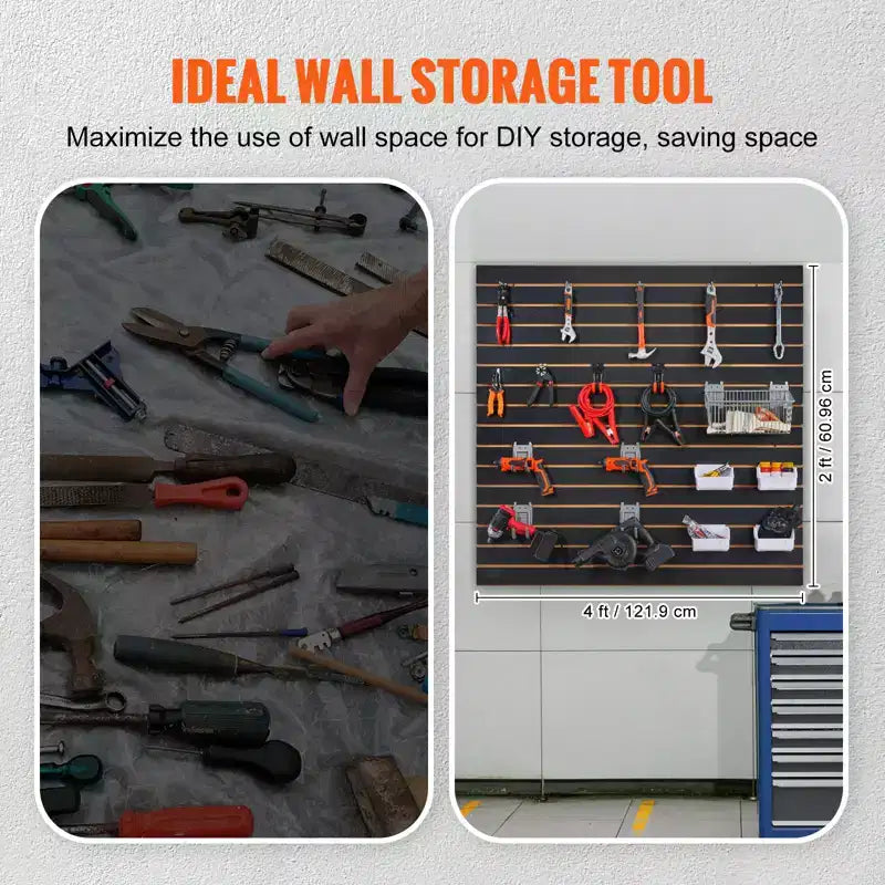 Pannelli Slatwall VEVOR, Pannelli a Muro per Garage (Set da 2 Pannelli), Pannelli Espositivi per Organizer a Muro per Garage Resistenti, Nero
