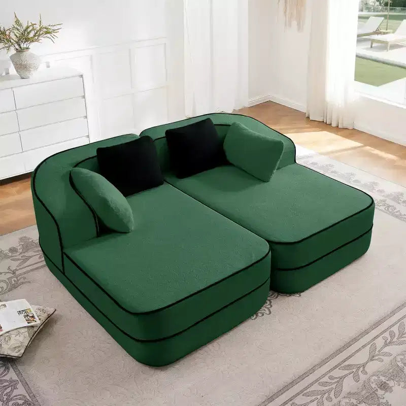 77.2 Divano Teddy, spugna 32D, senza ossatura, due chaise longue, divano letto, colore a contrasto, simmetrico, salotto