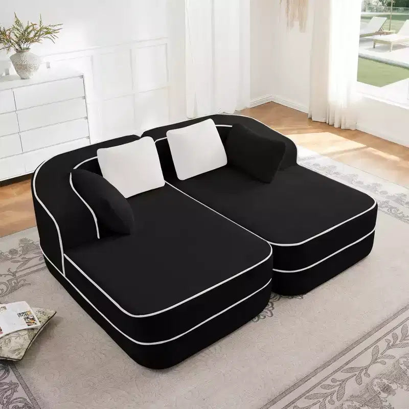 77.2 Divano Teddy, spugna 32D, senza ossatura, due chaise longue, divano letto, colore a contrasto, simmetrico, salotto