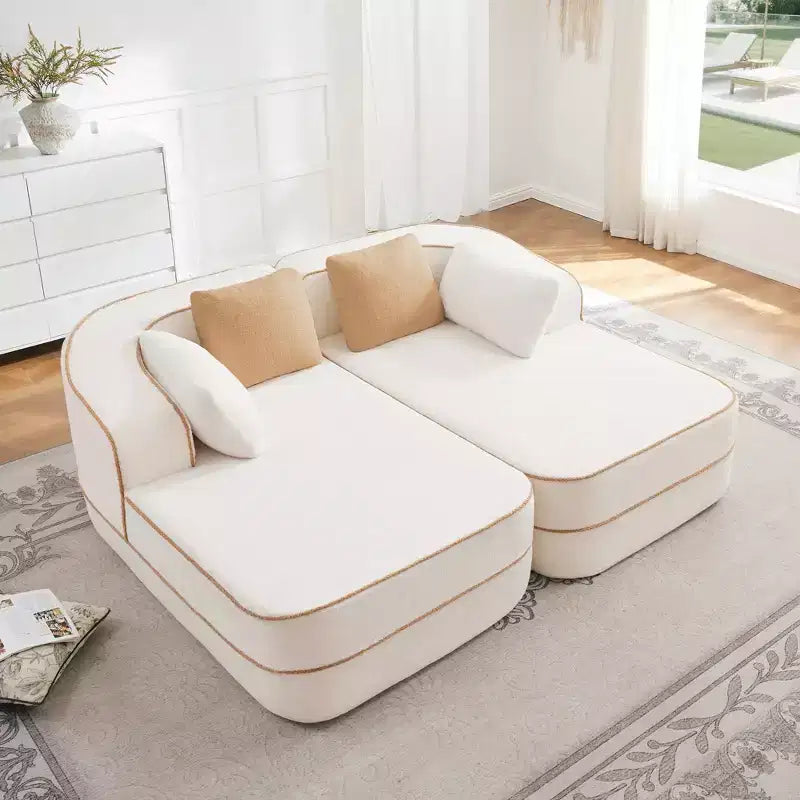 77.2 Divano Teddy, spugna 32D, senza ossatura, due chaise longue, divano letto, colore a contrasto, simmetrico, salotto