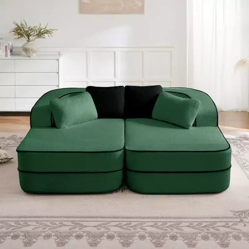 77.2 Divano Teddy, spugna 32D, senza ossatura, due chaise longue, divano letto, colore a contrasto, simmetrico, salotto