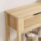 Consolle con scanalature e due cassetti, Tavolo d'accento per ingresso, Tavolo da divano in legno per soggiorno, atrio e corridoio, Espositore contenitore