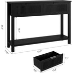 Consolle con scanalature e due cassetti, Tavolo d'accento per ingresso, Tavolo da divano in legno per soggiorno, atrio e corridoio, Espositore contenitore
