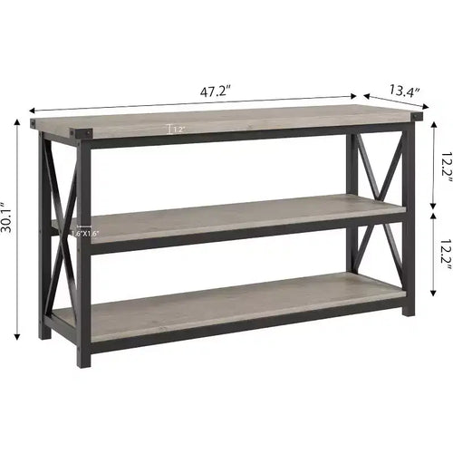Tavolo consolle industriale da 47 pollici con 3 ripiani portaoggetti, tavolo d'ingresso lungo rettangolare, tavolino da divano per corridoio, soggiorno, camera da letto